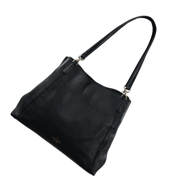 KATE SPADE! BLACK PEBBLED GENUINE LEATHER 3 COMPARTMENT SHOULDER BAG PURSE, BAG! - Picture 12 of 12